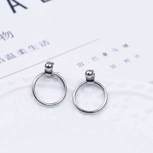 Minimalist Stud Hoop Earrings (Silver) - Picture 3 of 4